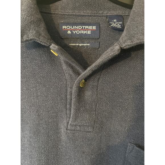 Roundtree & Yourke Men's Long Sleeve Herringbone Polo Blue Size Extra Large - Picture 2 of 4